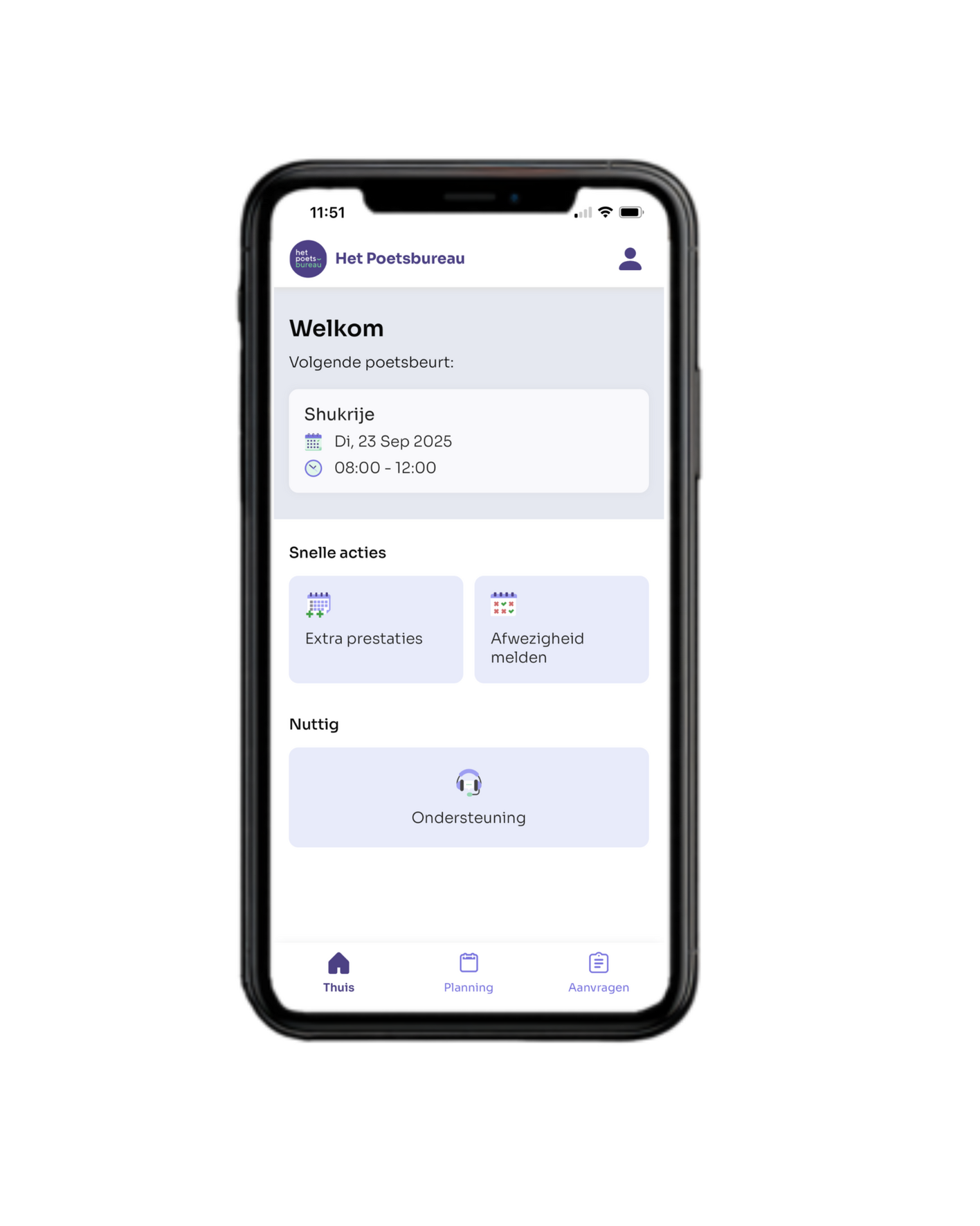 Screenshot klantenapp